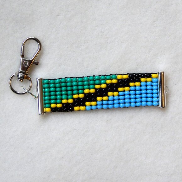 Tanzania Tanzanian flag bead keychain, glass seed beads, handmade - Picture 2 of 4